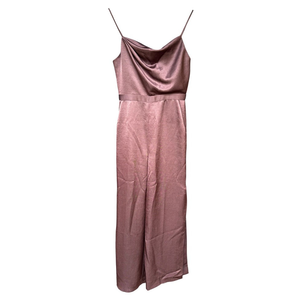 Reiss Chocolate Brown Satin Jumpsuit with Side Slits - Picture 2 of 9